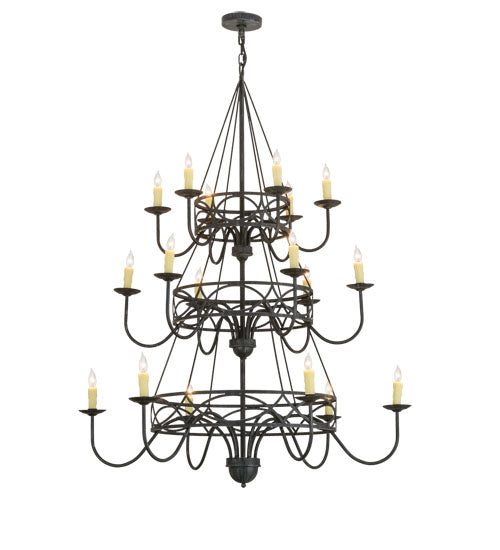 Meyda Lighting Polonella 48" 18-Light 3-Tier Antique Iron Gate Chandelier With Ivory Faux Candlelight