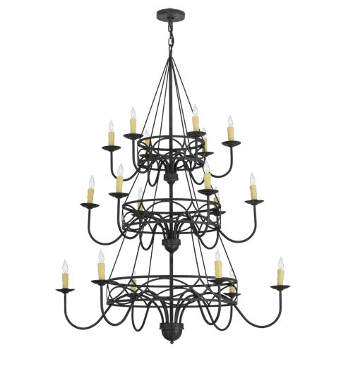 Meyda Lighting Polonella 48" 18-Light 3-Tier Antique Iron Gate Chandelier With Ivory Faux Candlelight