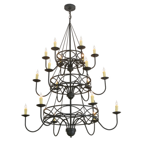 Meyda Lighting Polonella 48" 18-Light 3-Tier Antique Iron Gate Chandelier With Ivory Faux Candlelight