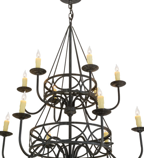 Meyda Lighting Polonella 48" 18-Light 3-Tier Antique Iron Gate Chandelier With Ivory Faux Candlelight