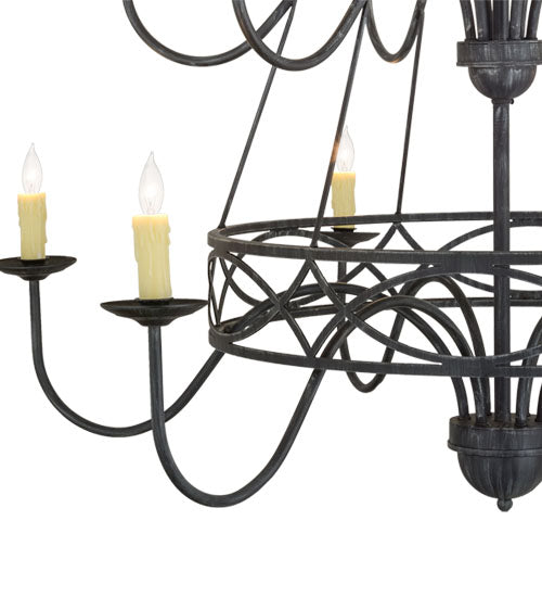 Meyda Lighting Polonella 48" 18-Light 3-Tier Antique Iron Gate Chandelier With Ivory Faux Candlelight