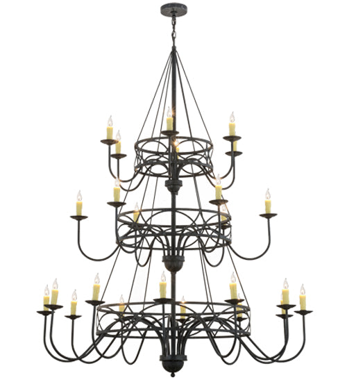 Meyda Lighting Polonella 60" 24-Light 3-Tier Antique Iron Gate Chandelier With Ivory Faux Candlelight