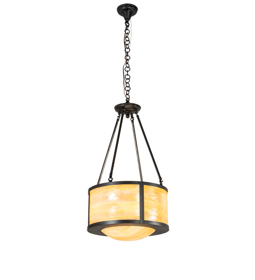 Meyda Lighting Pomona 18" 4-Light Craftsman Brown Inverted Pendant Light With Beige Iridescent Shade Glass