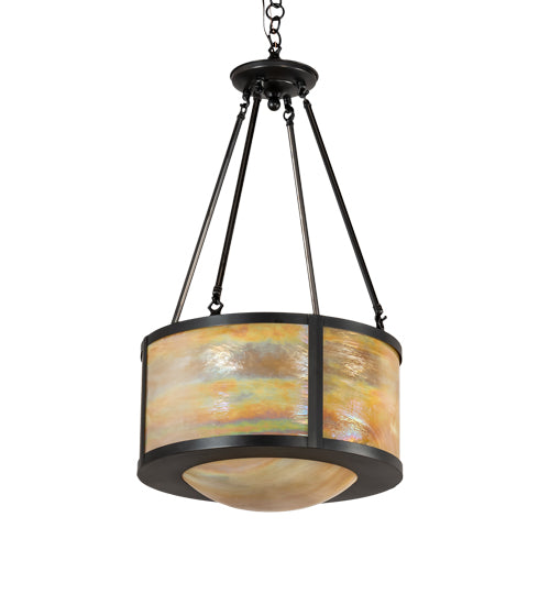 Meyda Lighting Pomona 18" 4-Light Craftsman Brown Inverted Pendant Light With Beige Iridescent Shade Glass