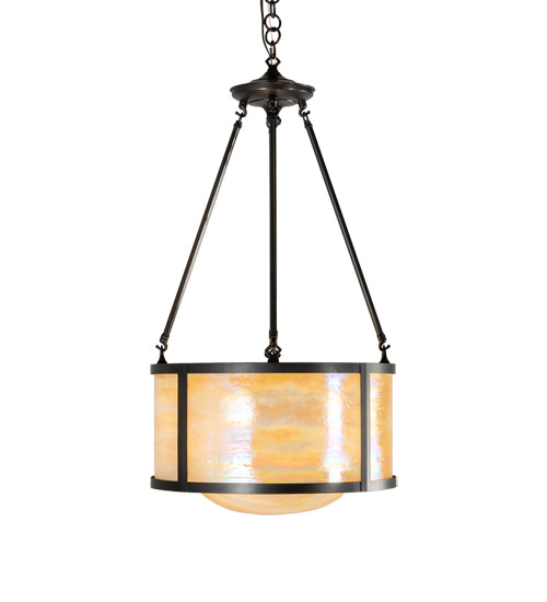 Meyda Lighting Pomona 18" 4-Light Craftsman Brown Inverted Pendant Light With Beige Iridescent Shade Glass