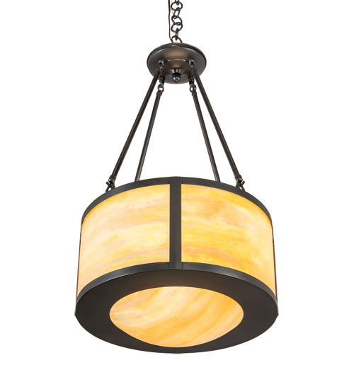 Meyda Lighting Pomona 18" 4-Light Craftsman Brown Inverted Pendant Light With Beige Iridescent Shade Glass