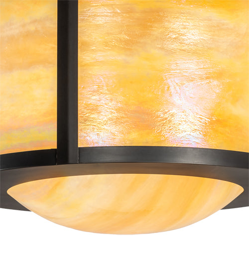Meyda Lighting Pomona 18" 4-Light Craftsman Brown Inverted Pendant Light With Beige Iridescent Shade Glass
