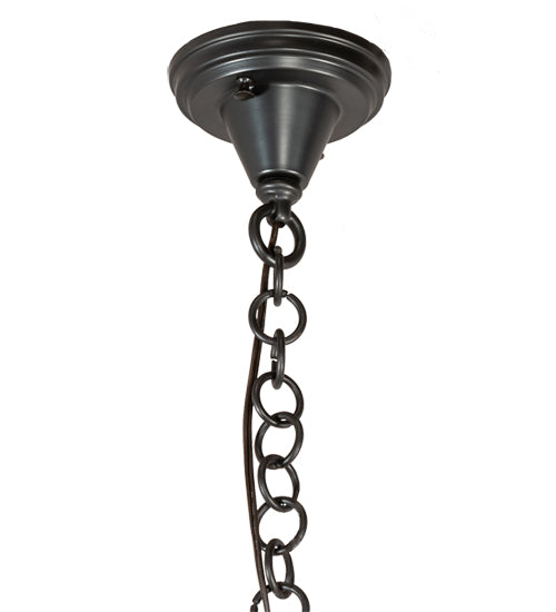 Meyda Lighting Pomona 18" 4-Light Craftsman Brown Inverted Pendant Light With Beige Iridescent Shade Glass