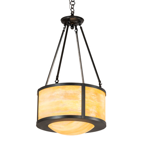 Meyda Lighting Pomona 18" 4-Light Craftsman Brown Inverted Pendant Light With Beige Iridescent Shade Glass