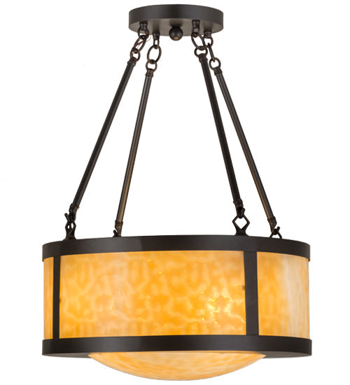 Meyda Lighting Pomona 18" 4-Light Craftsman Brown Semi-flush Mount Ceiling Light With Beige Art Shade Glass