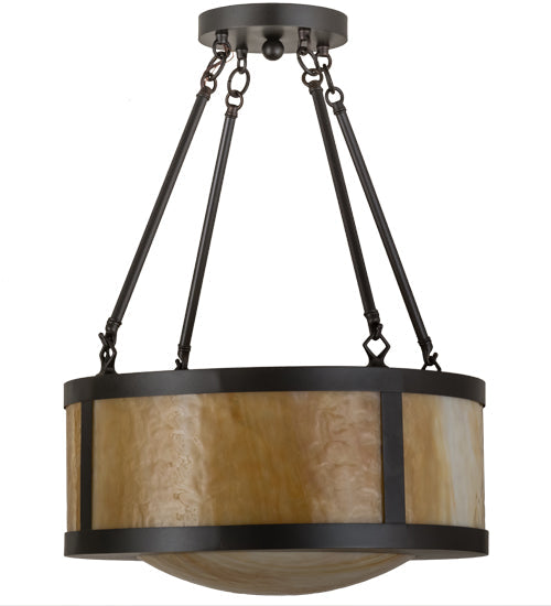 Meyda Lighting Pomona 18" 4-Light Craftsman Brown Semi-flush Mount Ceiling Light With Beige Art Shade Glass