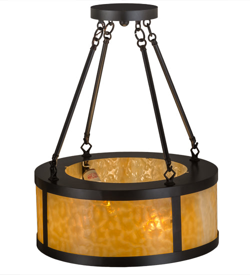 Meyda Lighting Pomona 18" 4-Light Craftsman Brown Semi-flush Mount Ceiling Light With Beige Art Shade Glass