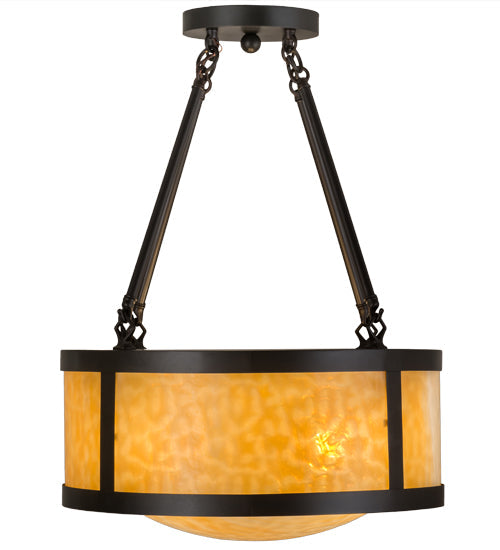 Meyda Lighting Pomona 18" 4-Light Craftsman Brown Semi-flush Mount Ceiling Light With Beige Art Shade Glass