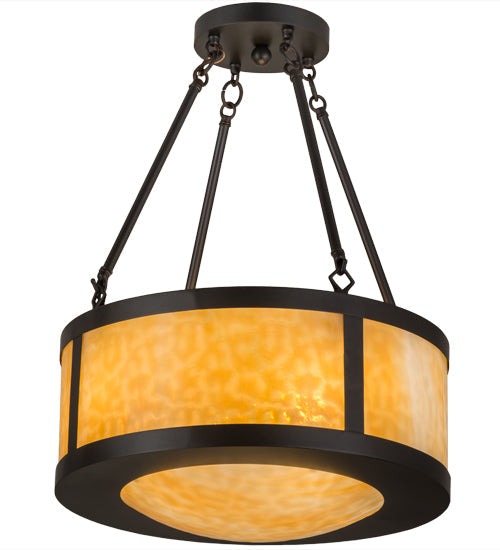 Meyda Lighting Pomona 18" 4-Light Craftsman Brown Semi-flush Mount Ceiling Light With Beige Art Shade Glass