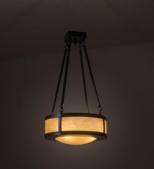 Meyda Lighting Pomona 18" 4-Light Craftsman Brown Semi-flush Mount Light With Beige Iridescent Shade Glass