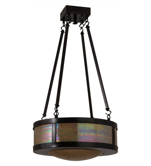 Meyda Lighting Pomona 18" 4-Light Craftsman Brown Semi-flush Mount Light With Beige Iridescent Shade Glass
