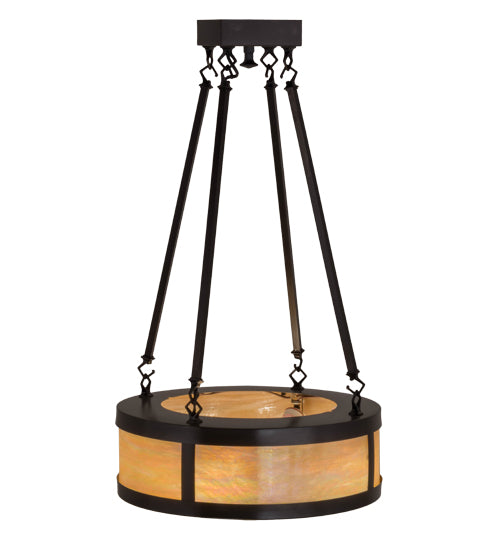 Meyda Lighting Pomona 18" 4-Light Craftsman Brown Semi-flush Mount Light With Beige Iridescent Shade Glass