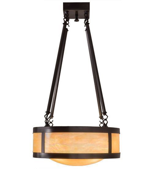 Meyda Lighting Pomona 18" 4-Light Craftsman Brown Semi-flush Mount Light With Beige Iridescent Shade Glass