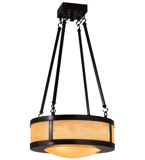 Meyda Lighting Pomona 18" 4-Light Craftsman Brown Semi-flush Mount Light With Beige Iridescent Shade Glass