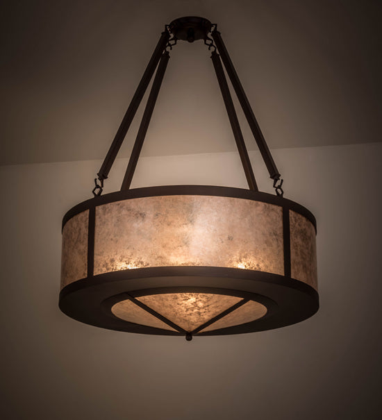 Meyda Lighting Pomona 28" 4-Light Cafe Noir Inverted Pendant Light With Silver Mica Shade Glass