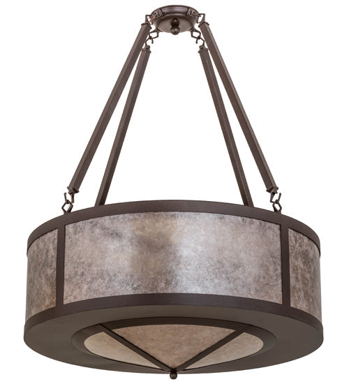 Meyda Lighting Pomona 28" 4-Light Cafe Noir Inverted Pendant Light With Silver Mica Shade Glass