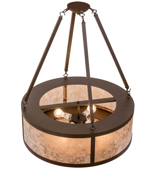 Meyda Lighting Pomona 28" 4-Light Cafe Noir Inverted Pendant Light With Silver Mica Shade Glass