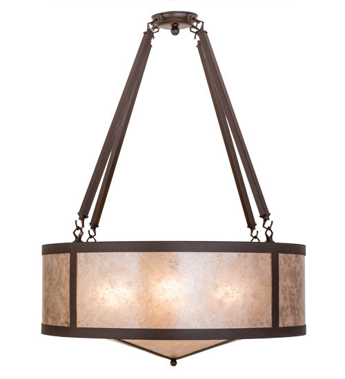 Meyda Lighting Pomona 28" 4-Light Cafe Noir Inverted Pendant Light With Silver Mica Shade Glass