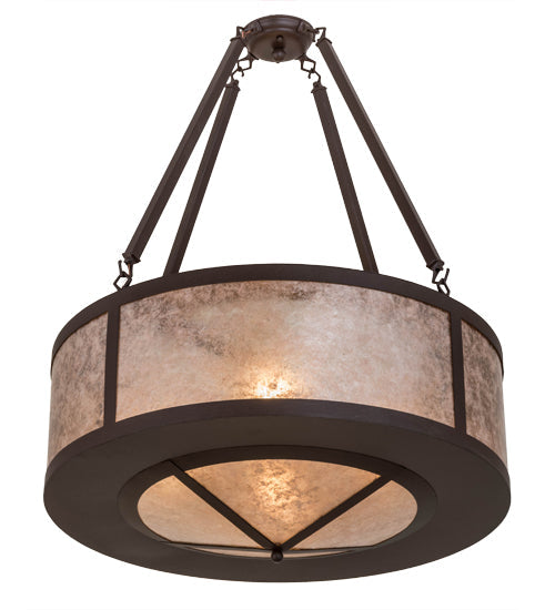 Meyda Lighting Pomona 28" 4-Light Cafe Noir Inverted Pendant Light With Silver Mica Shade Glass
