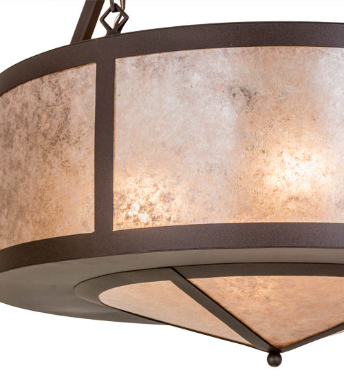 Meyda Lighting Pomona 28" 4-Light Cafe Noir Inverted Pendant Light With Silver Mica Shade Glass