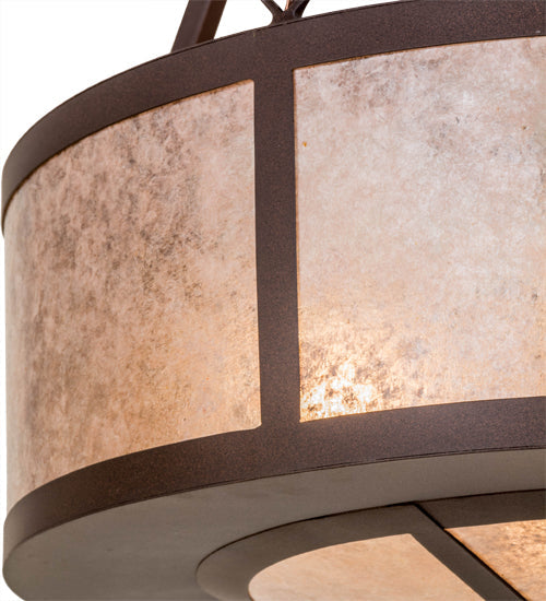 Meyda Lighting Pomona 28" 4-Light Cafe Noir Inverted Pendant Light With Silver Mica Shade Glass