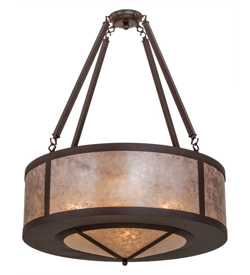 Meyda Lighting Pomona 28" 4-Light Cafe Noir Inverted Pendant Light With Silver Mica Shade Glass