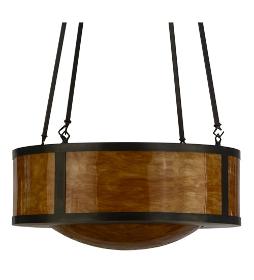 Meyda Lighting Pomona 28" 4-Light Craftsman Brown Pendant Light With Ambra Sienna Idalight Shade Glass