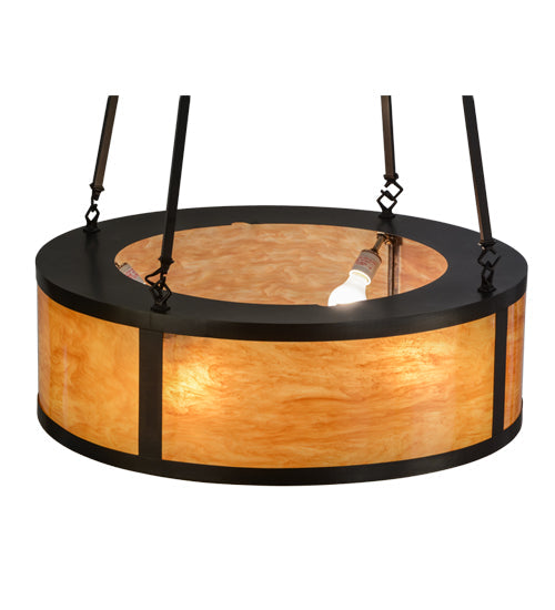 Meyda Lighting Pomona 28" 4-Light Craftsman Brown Pendant Light With Ambra Sienna Idalight Shade Glass