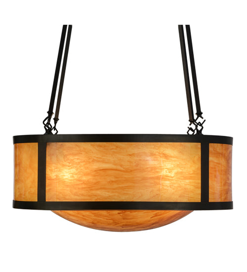 Meyda Lighting Pomona 28" 4-Light Craftsman Brown Pendant Light With Ambra Sienna Idalight Shade Glass