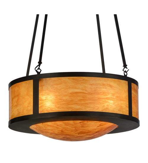 Meyda Lighting Pomona 28" 4-Light Craftsman Brown Pendant Light With Ambra Sienna Idalight Shade Glass