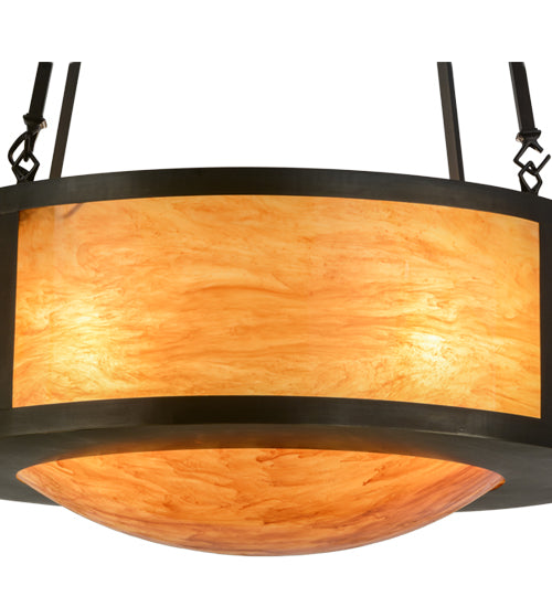 Meyda Lighting Pomona 28" 4-Light Craftsman Brown Pendant Light With Ambra Sienna Idalight Shade Glass