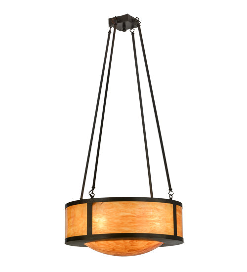 Meyda Lighting Pomona 28" 4-Light Craftsman Brown Pendant Light With Ambra Sienna Idalight Shade Glass