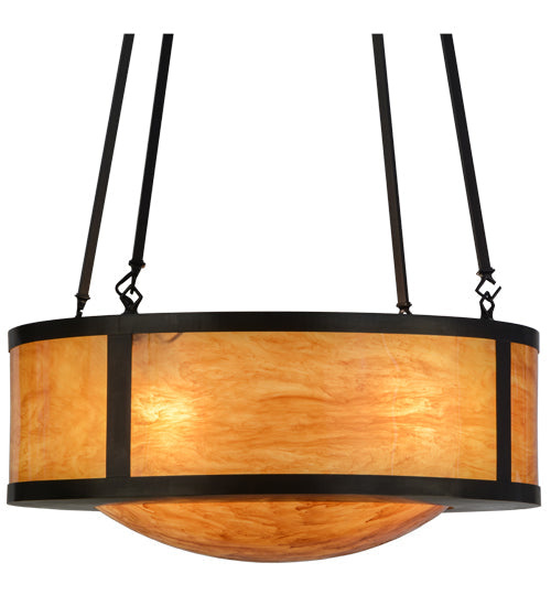 Meyda Lighting Pomona 28" 4-Light Craftsman Brown Pendant Light With Ambra Sienna Idalight Shade Glass