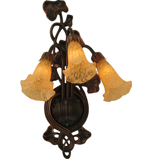 Meyda Lighting Pond Lily 10" 3-Light Mahogany Bronze Wall Sconce With Amber Shade Glass