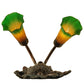 Meyda Lighting Pond Lily 11" 2-Light Mahogany Bronze Wall Sconce With Amber & Green Shade Glass