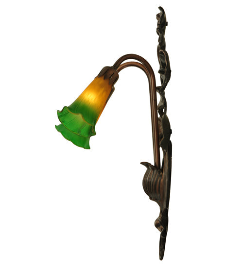 Meyda Lighting Pond Lily 11" 2-Light Mahogany Bronze Wall Sconce With Amber & Green Shade Glass