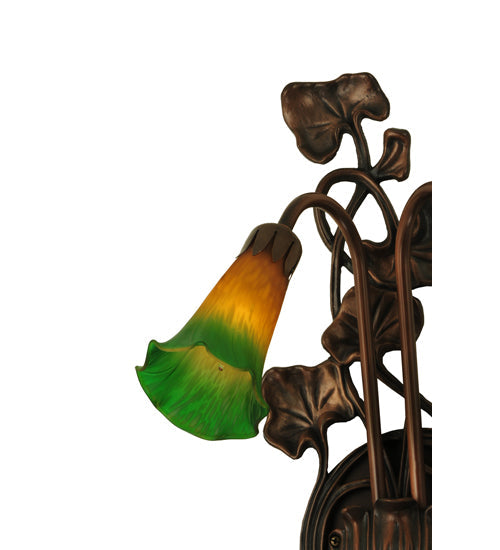 Meyda Lighting Pond Lily 11" 2-Light Mahogany Bronze Wall Sconce With Amber & Green Shade Glass