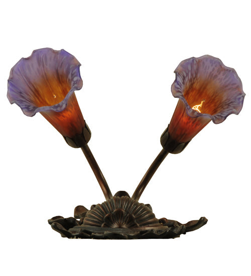 Meyda Lighting Pond Lily 11" 2-Light Mahogany Bronze Wall Sconce With Amber & Violet Shade Glass