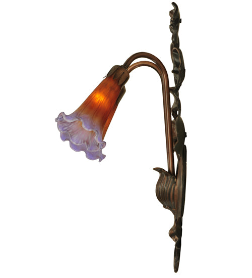 Meyda Lighting Pond Lily 11" 2-Light Mahogany Bronze Wall Sconce With Amber & Violet Shade Glass