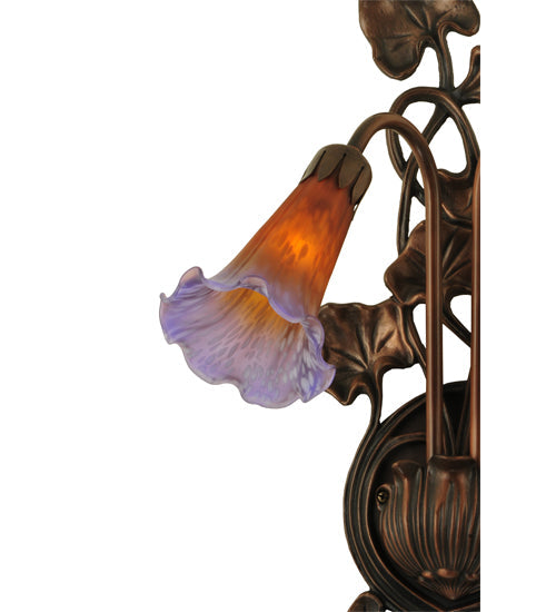 Meyda Lighting Pond Lily 11" 2-Light Mahogany Bronze Wall Sconce With Amber & Violet Shade Glass