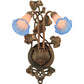 Meyda Lighting Pond Lily 11" 2-Light Mahogany Bronze Wall Sconce With Indigo Blue & Pink Shade Glass
