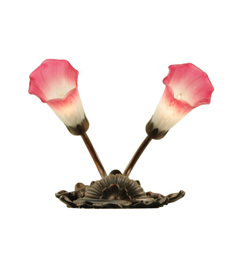 Meyda Lighting Pond Lily 11" 2-Light Mahogany Bronze Wall Sconce With Pink & White Shade Glass