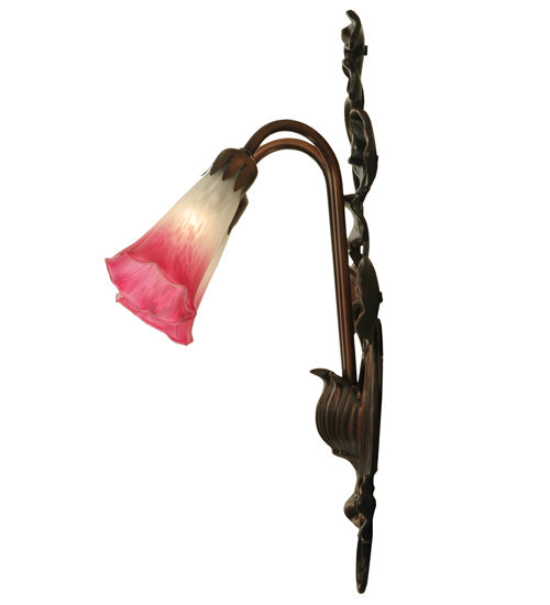 Meyda Lighting Pond Lily 11" 2-Light Mahogany Bronze Wall Sconce With Pink & White Shade Glass