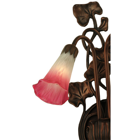 Meyda Lighting Pond Lily 11" 2-Light Mahogany Bronze Wall Sconce With Pink & White Shade Glass