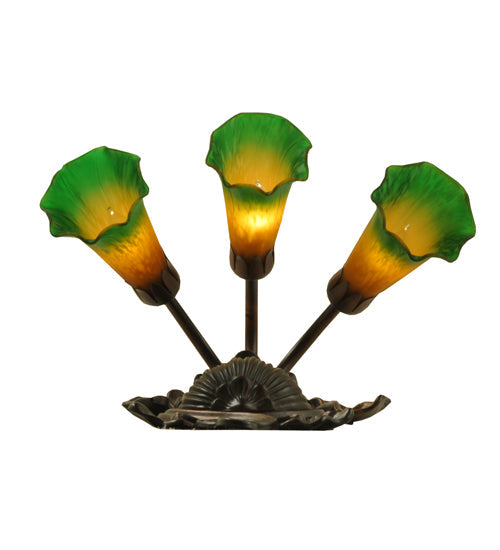 Meyda Lighting Pond Lily 11" 3-Light Mahogany Bronze Wall Sconce With Amber & Green Shade Glass